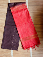 Load image into Gallery viewer, Coffee Brown &amp; OrangeRed Tusser Mulberry Handloom Saree
