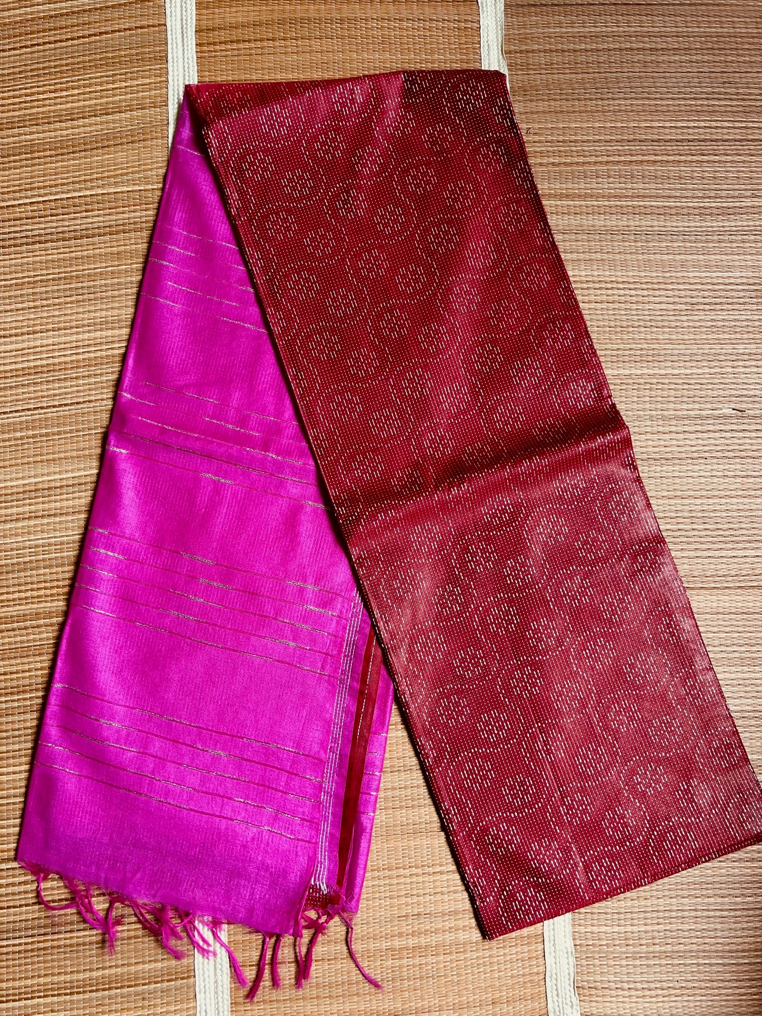 Dupion Silk Kantha woven Handloom Saree