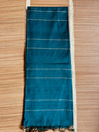 Teal Blue Eri Tussar Handloom Saree with Gold & Silver Zari Weave
