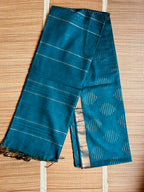 Teal Blue Eri Tussar Handloom Saree with Gold & Silver Zari Weave