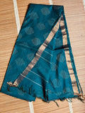 Teal Blue Eri Tussar Handloom Saree with Gold & Silver Zari Weave