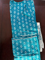 Load image into Gallery viewer, Turquoise &amp; White Printed Rayon Kurti Palazzo Dupatta Set
