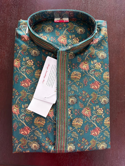 Cotton Silk Floral Printed Men's Kurta Pajama Set