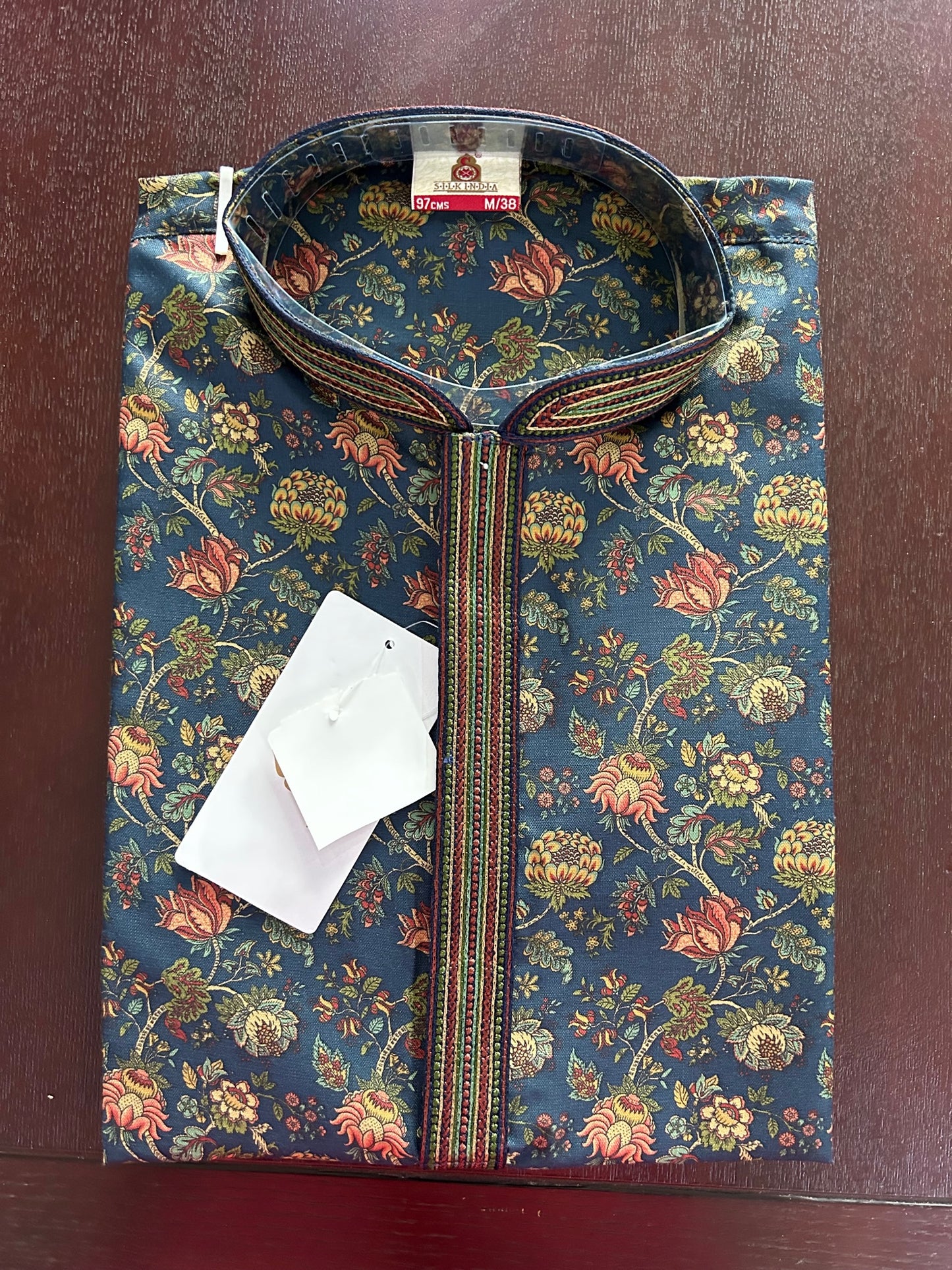 Cotton Silk Floral Printed Men's Kurta Pajama Set