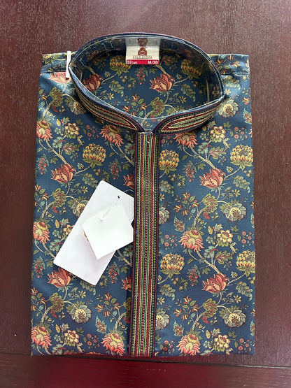 Cotton Silk Floral Printed Men's Kurta Pajama Set