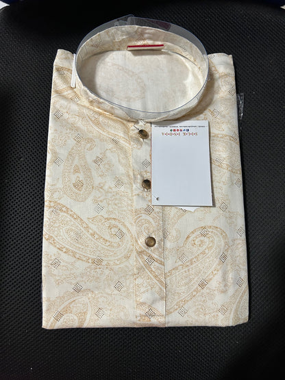 Woven Design with Foil Print Cotton Kurta Pajama Set For Boys
