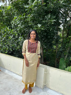 Kerala Cotton Kurti Top with embroidery work & Zari Border(Top Only)