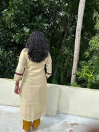 Kerala Cotton Kurti Top with embroidery work & Zari Border(Top Only)