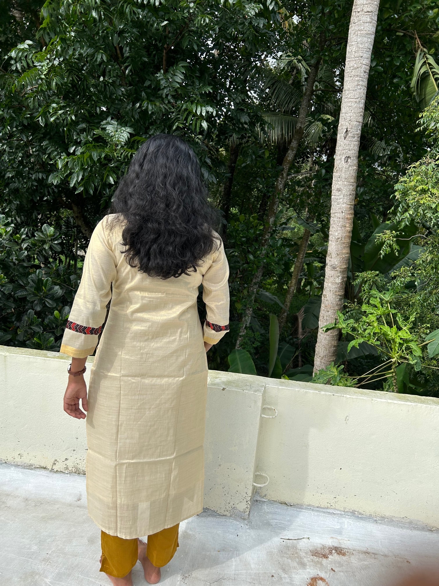 Kerala Cotton Kurti Top with embroidery work & Zari Border(Top Only)