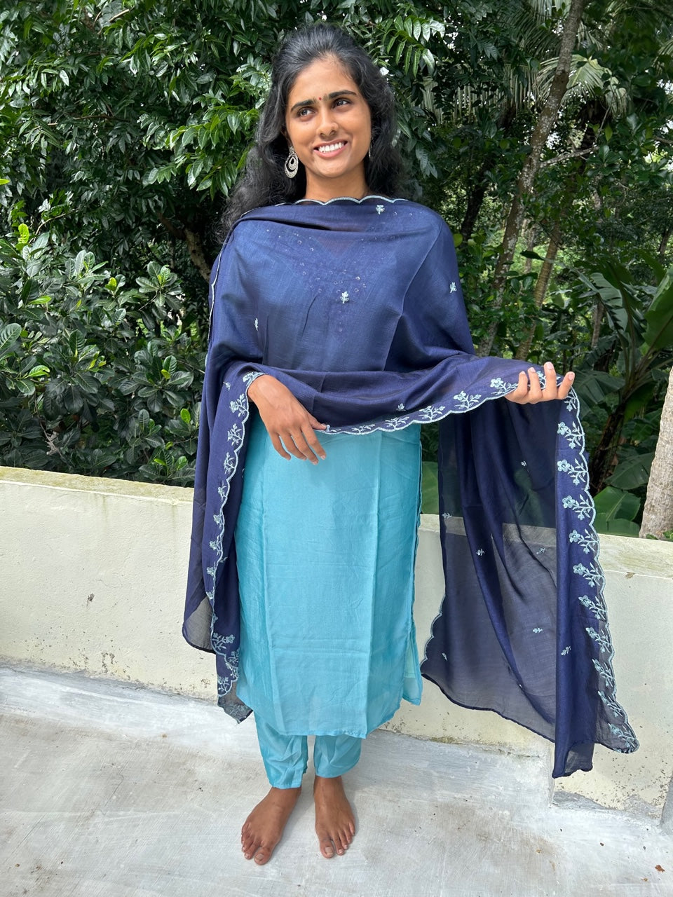 Light Blue Dola Silk  Kurta Palazzo Set With Dupatta
