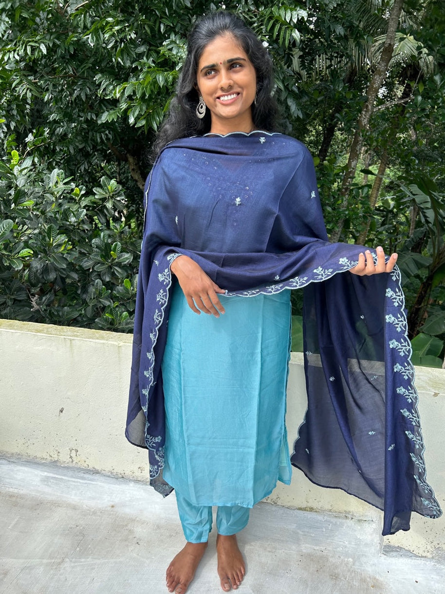 *CLEARANCE* Light Blue Dola Silk  Kurta Palazzo Set With Dupatta