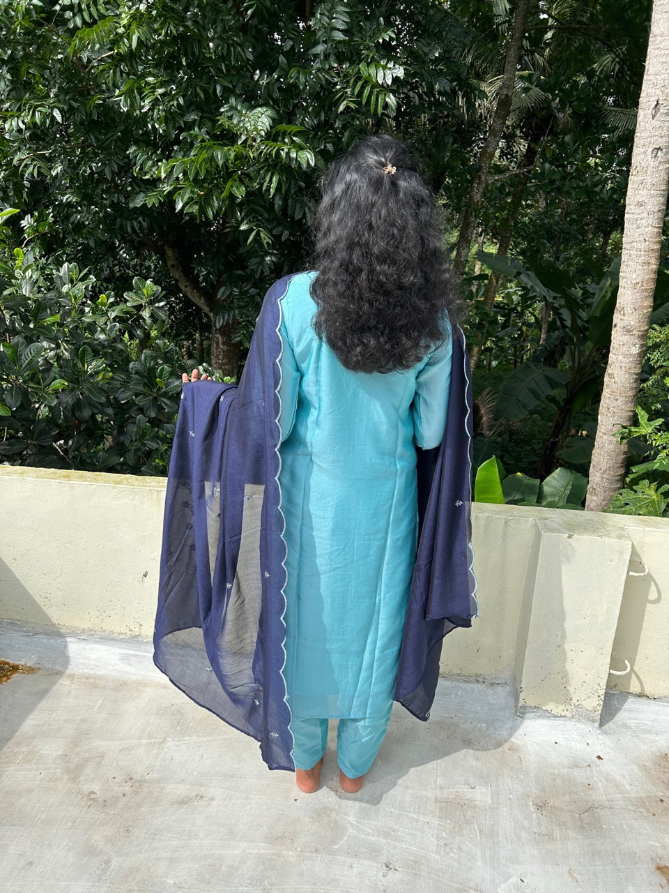 Light Blue Dola Silk  Kurta Palazzo Set With Dupatta