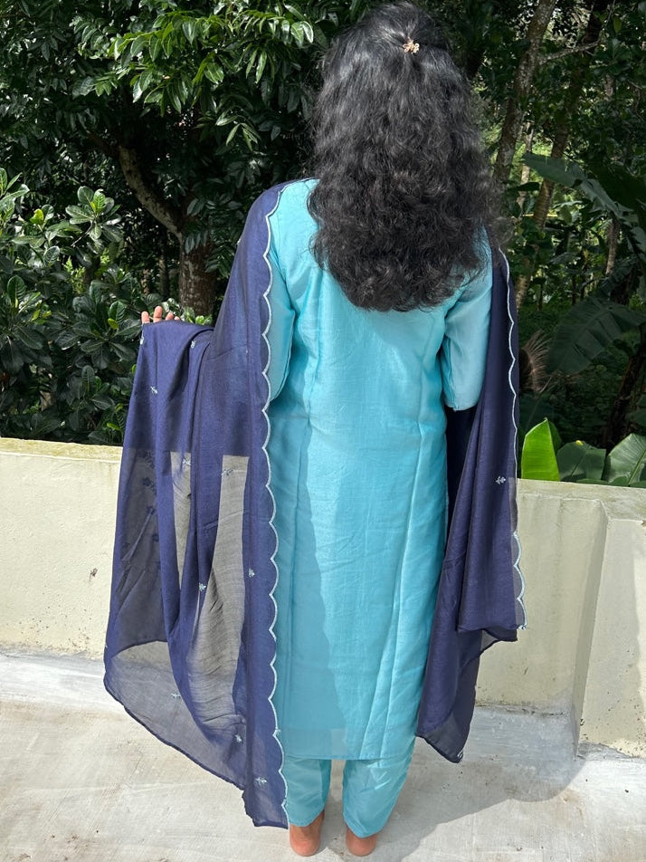 *CLEARANCE* Light Blue Dola Silk  Kurta Palazzo Set With Dupatta