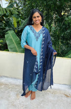 *CLEARANCE* Light Blue Dola Silk  Kurta Palazzo Set With Dupatta