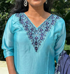 *CLEARANCE* Light Blue Dola Silk  Kurta Palazzo Set With Dupatta