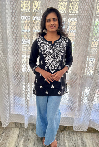 Pure cotton Lakhnavi Chikankari Short Kurti Top