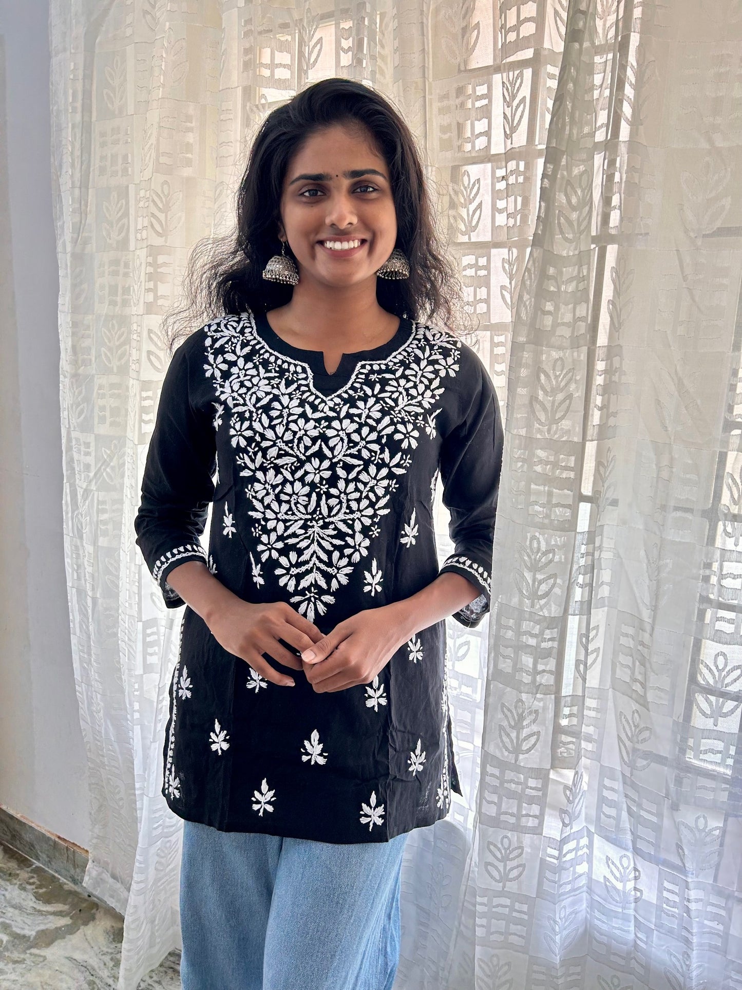 Pure cotton Lakhnavi Chikankari Short Kurti Top