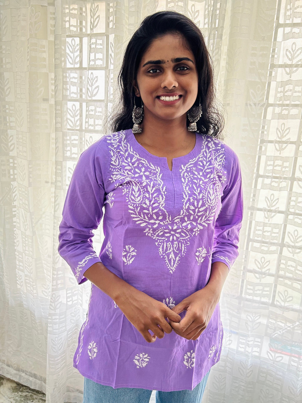 Lacknowi Chikankari Cotton Short Kurti Top