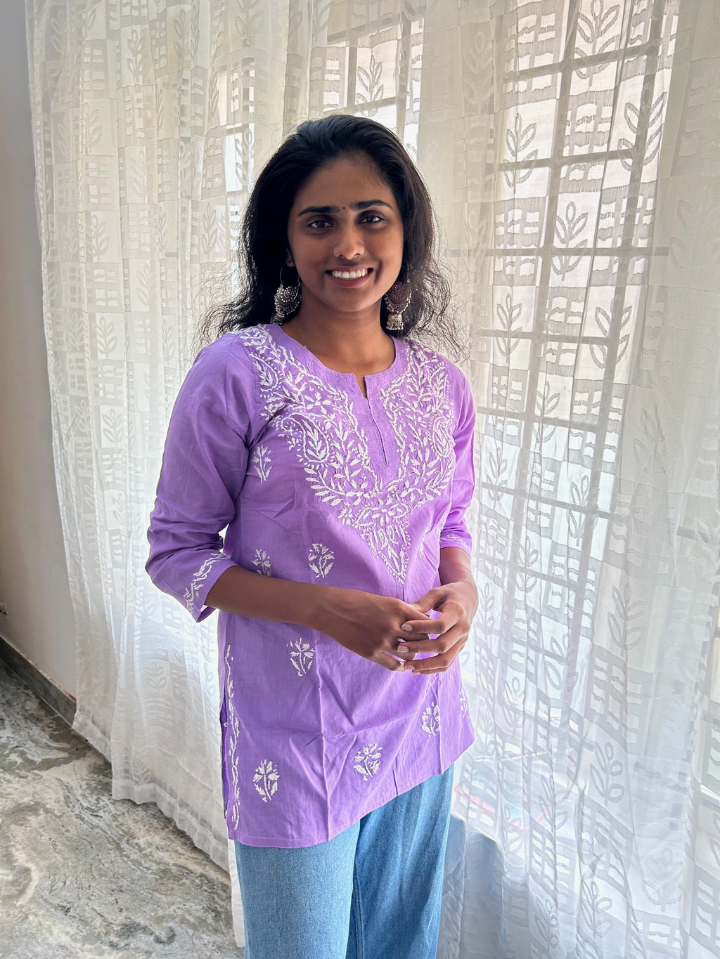 Lacknowi Chikankari Cotton Short Kurti Top