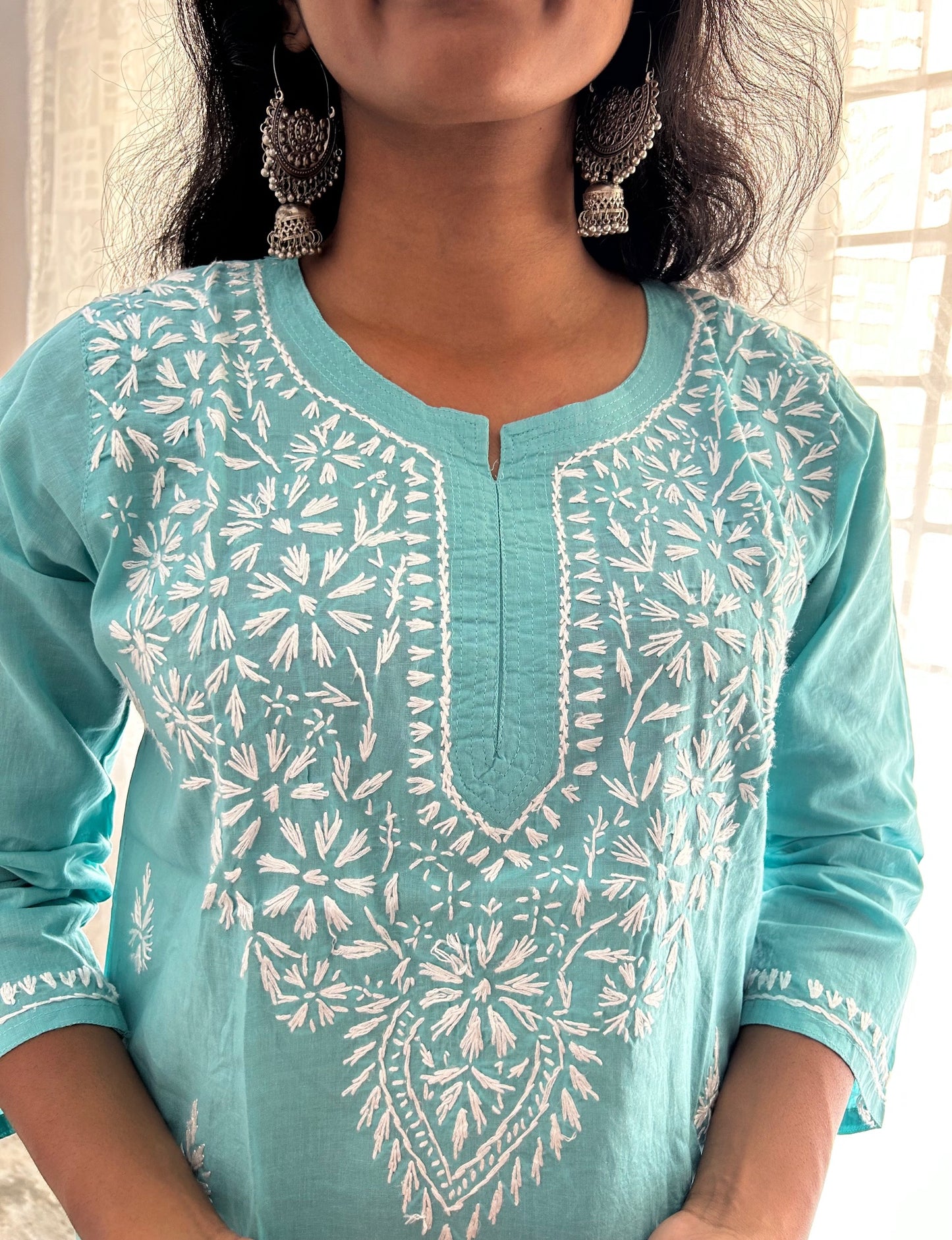 Lakhnavi Chikankari Cotton Short Kurti Top