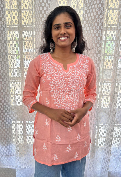 Pure cotton Lakhnavi Chikankari Short Kurti Top