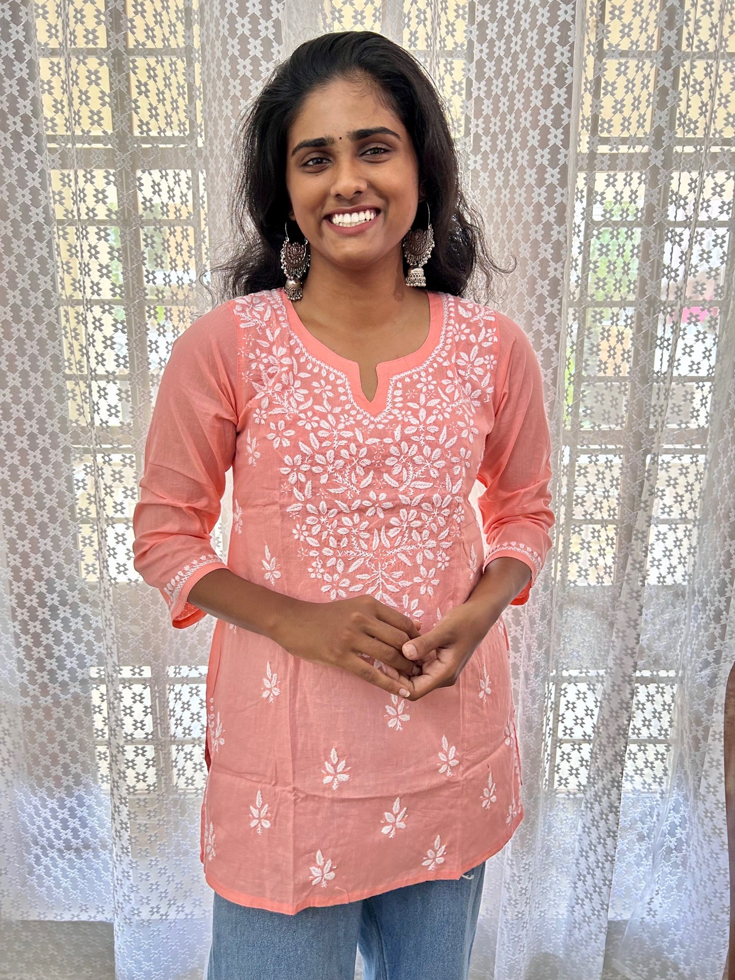 Pure cotton Lakhnavi Chikankari Short Kurti Top