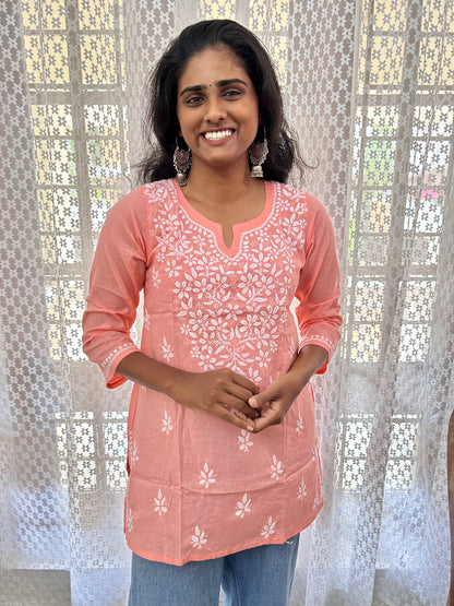 Pure cotton Lakhnavi Chikankari Short Kurti Top