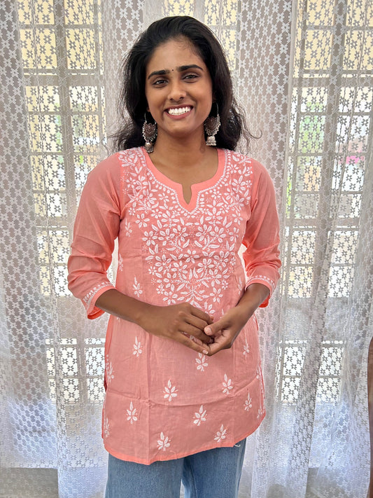 Pure cotton Lakhnavi Chikankari Short Kurti Top