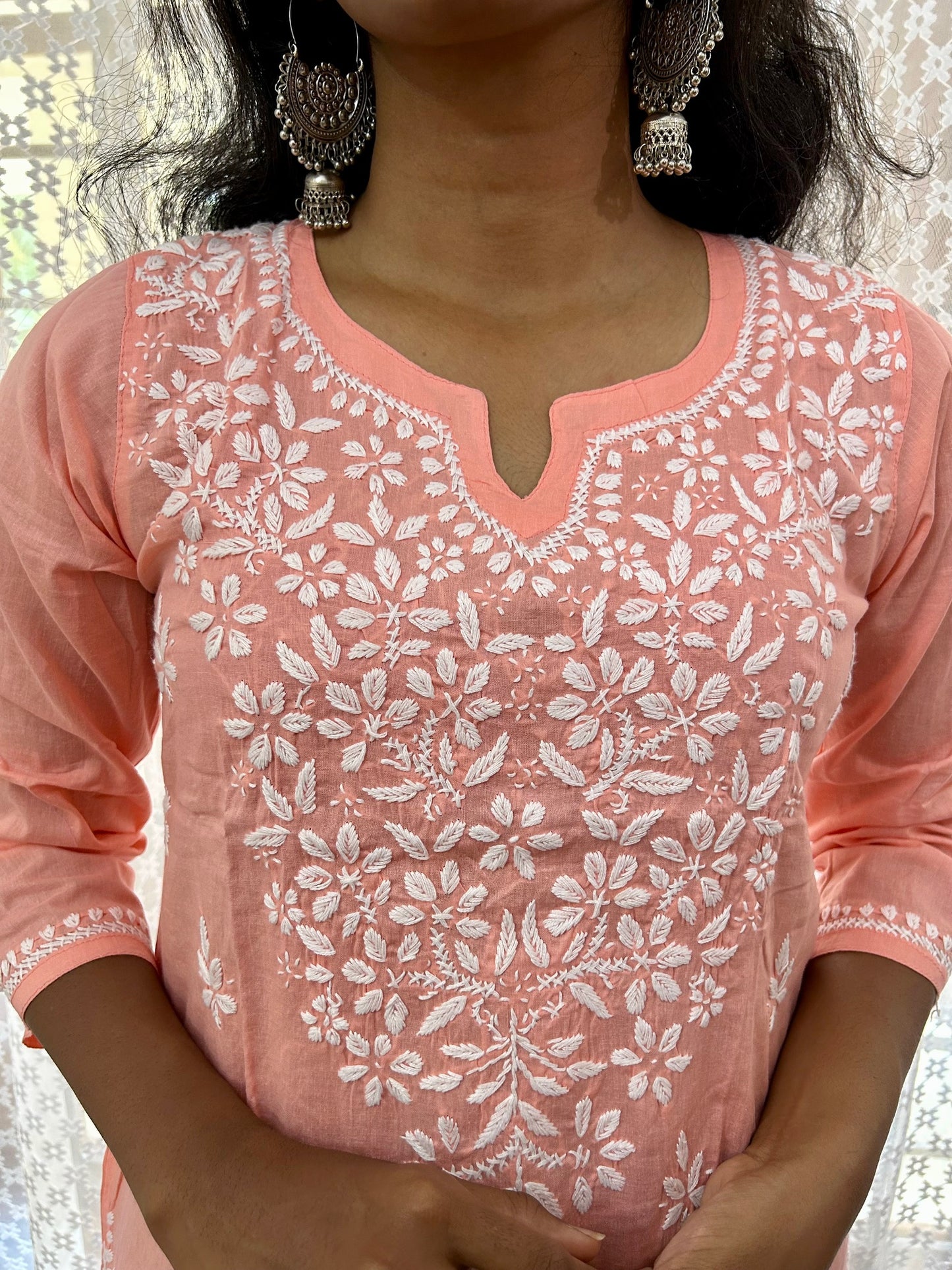 Pure cotton Lakhnavi Chikankari Short Kurti Top