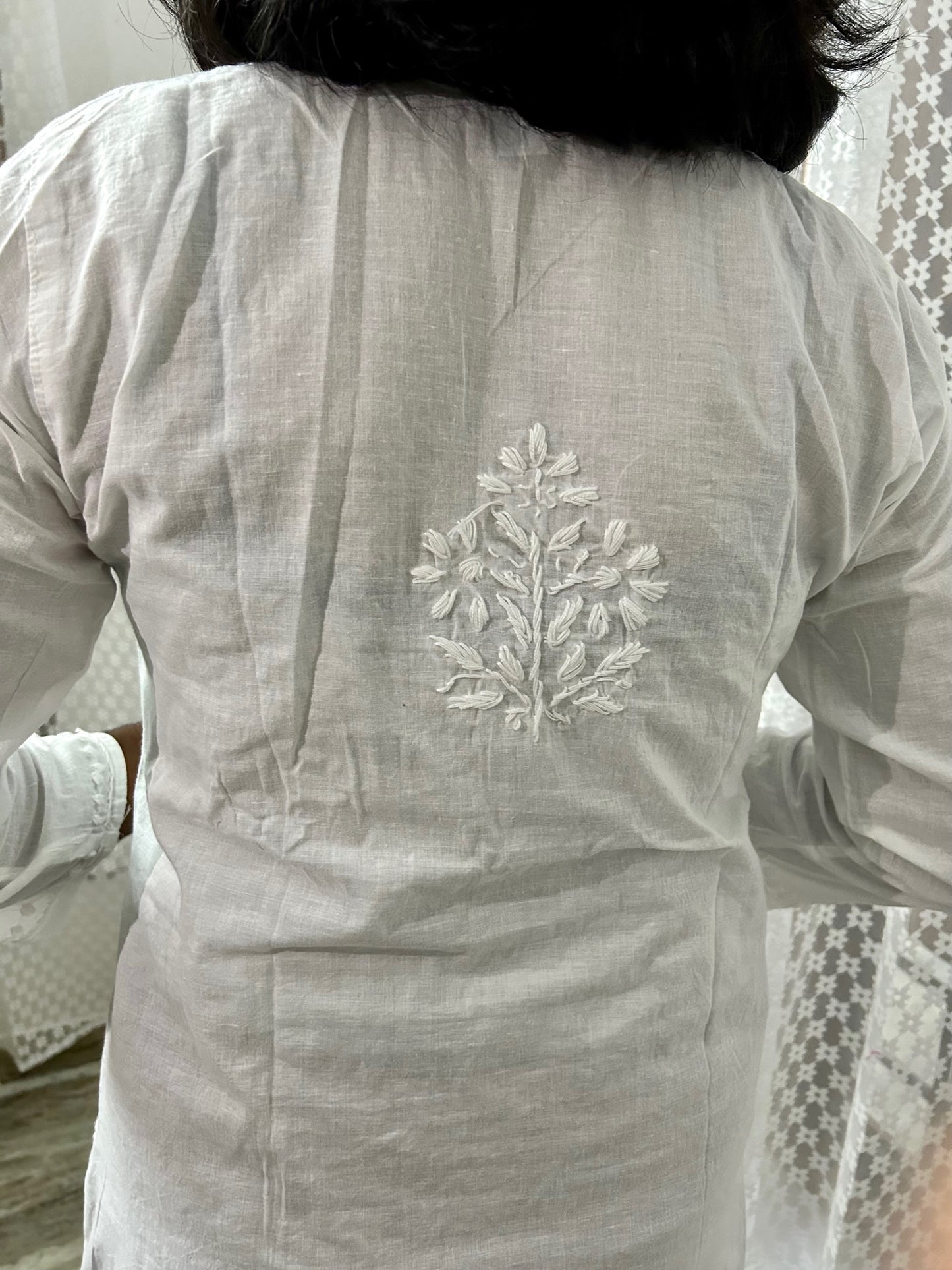 Pure Cotton White Lakhnavi Chikankari Kurti Top ( Top Only)