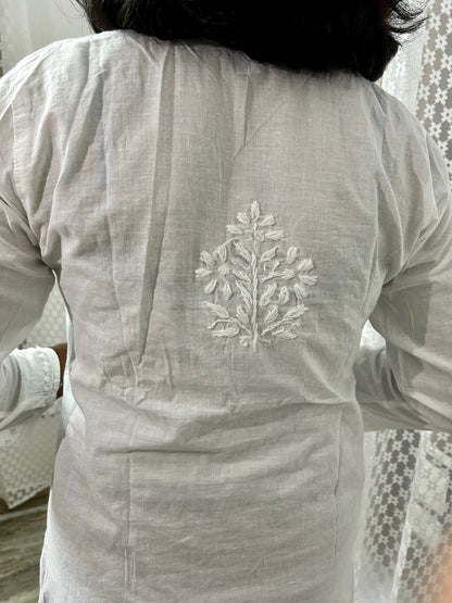 Pure Cotton White Lakhnavi Chikankari Kurti Top ( Top Only)