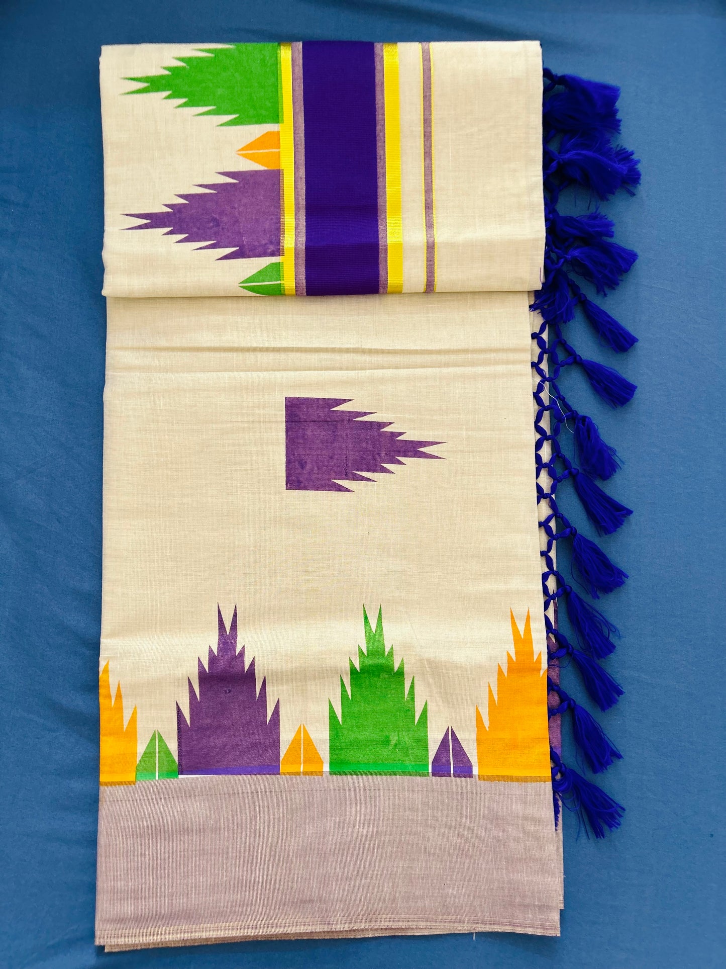 Multi Temple Design Kerala Cotton  Saree