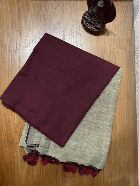 Maroon & Brown Khadi Cotton Saree