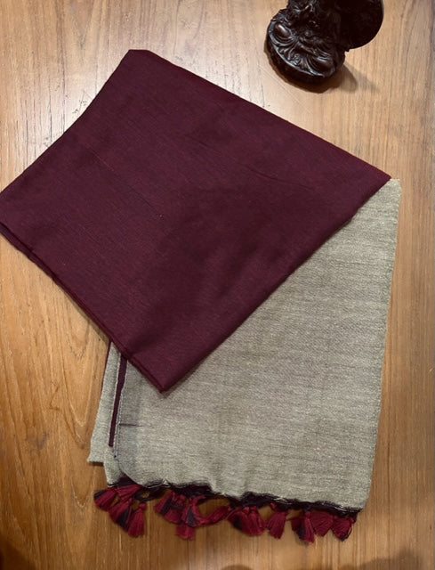 Maroon & Brown Khadi Cotton Saree