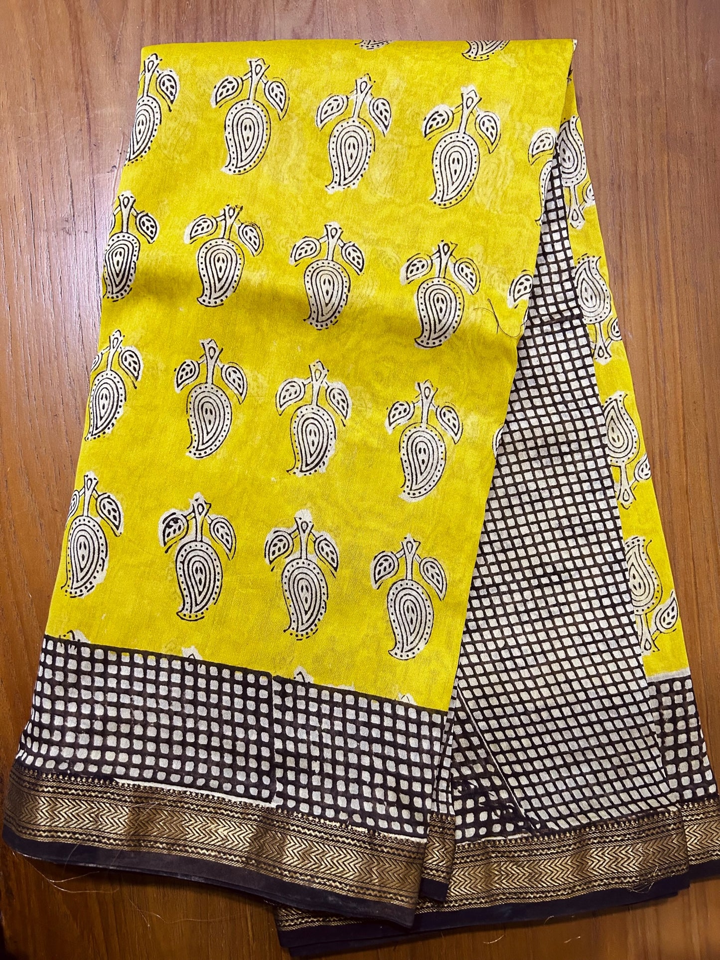 Hand Block (Bagru) Printed  Pure Maheswari Silk Saree
