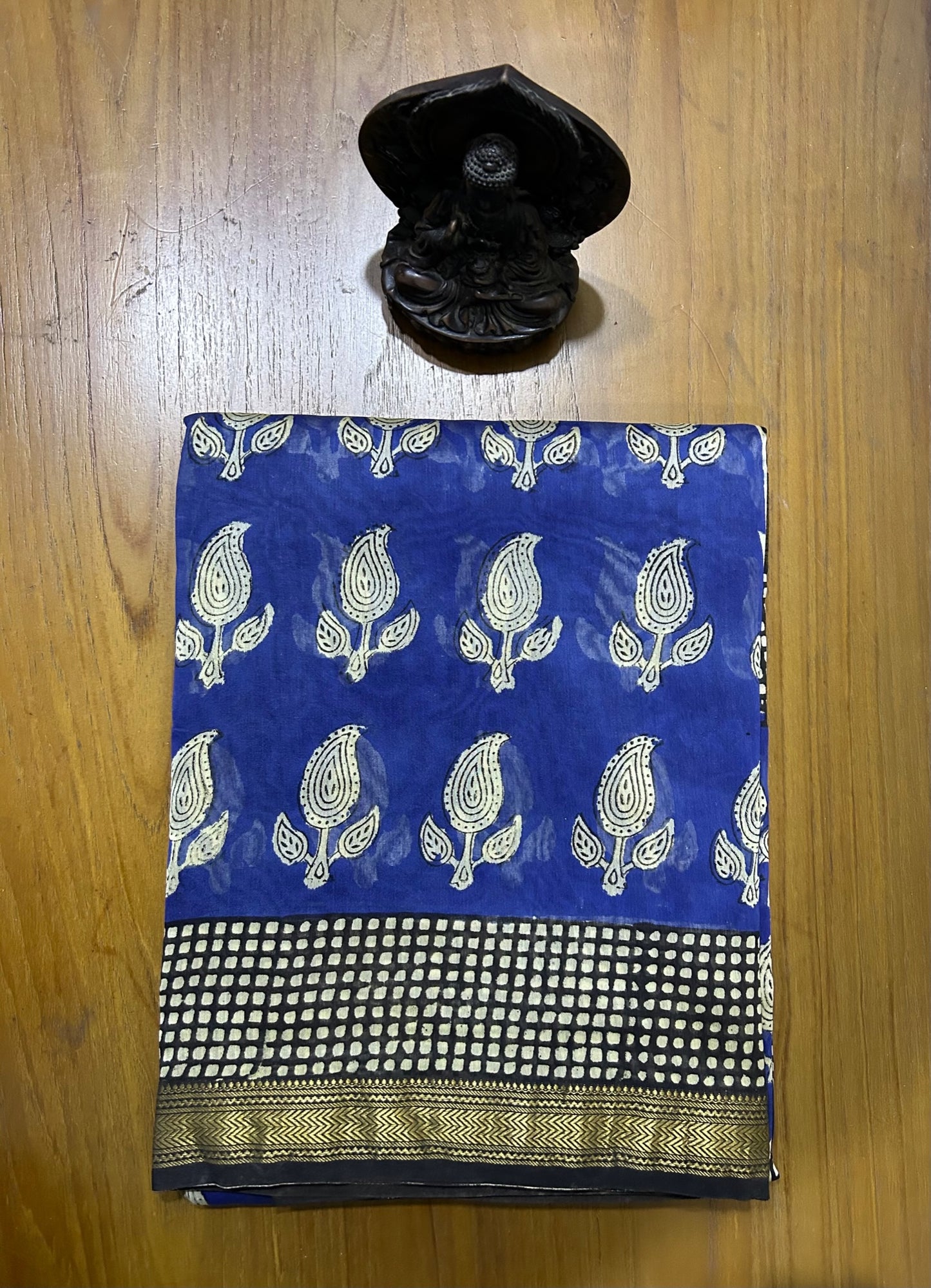 Hand Block (Bagru) Printed  Pure Maheswari Silk Saree