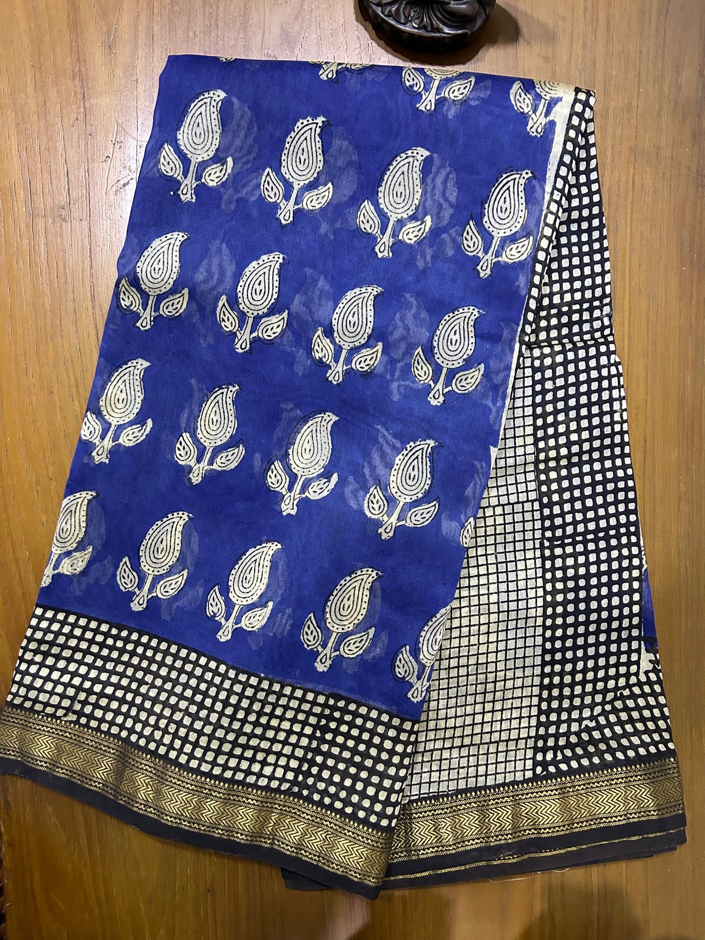 Hand Block (Bagru) Printed  Pure Maheswari Silk Saree