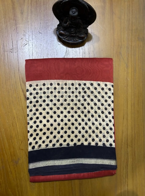 Bagru Printed Maroon Pure Chanderi Silk Saree