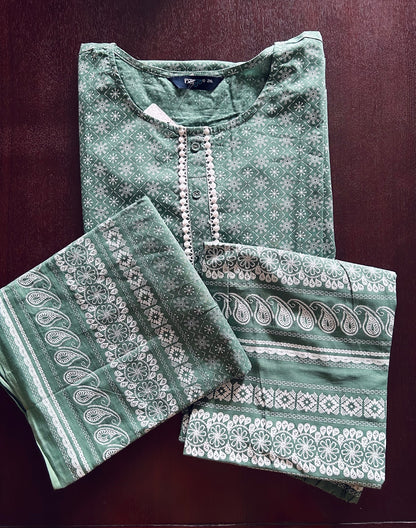 Green Pure Cotton Kurti Set