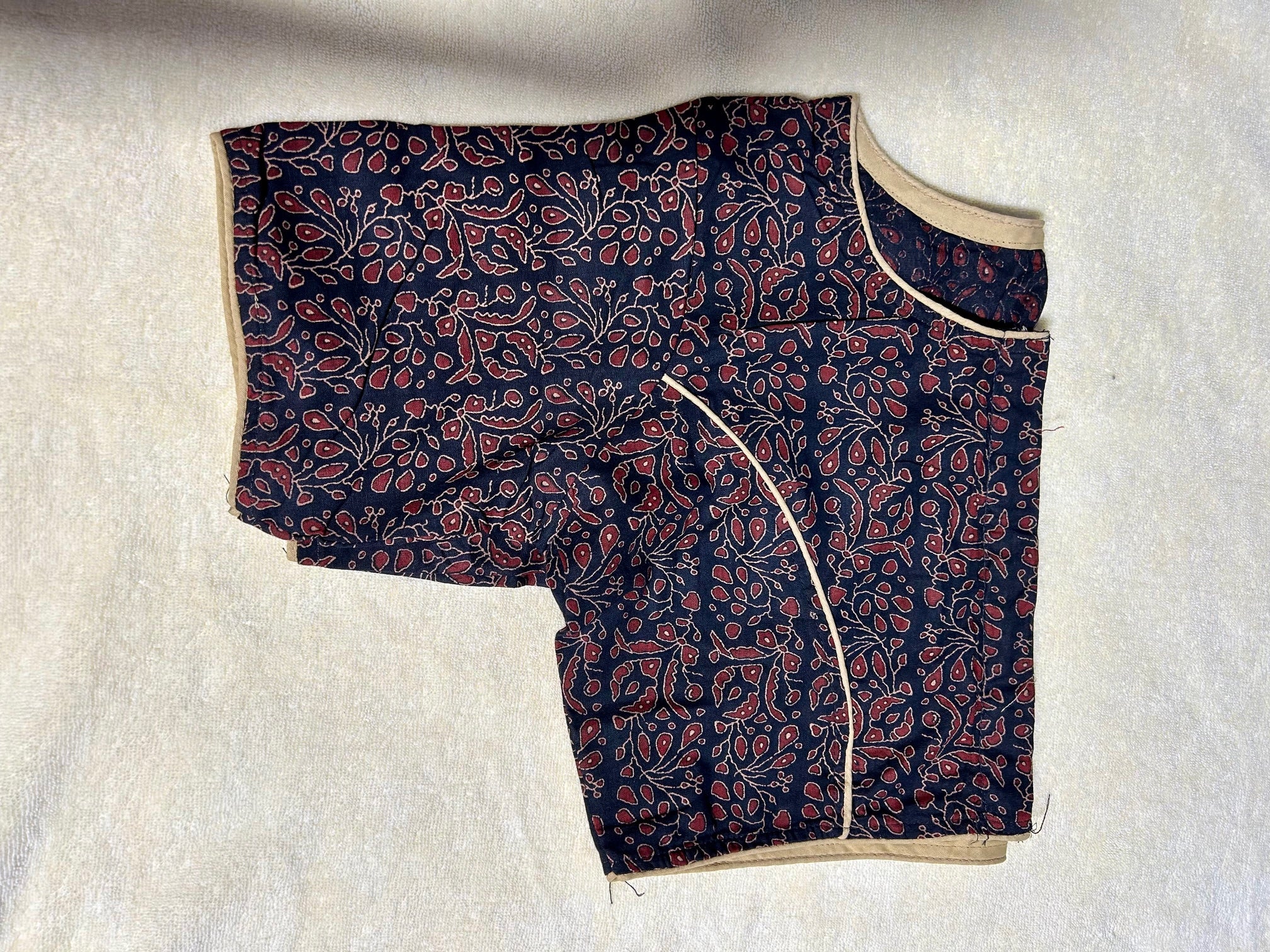 Black & Maroon Printed Cotton Saree Blouse