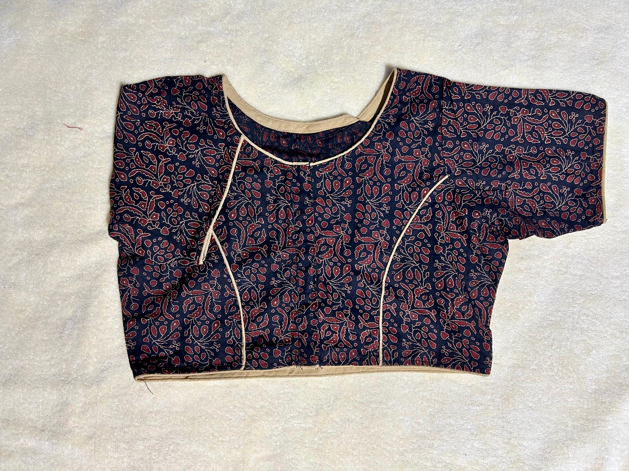 Black & Maroon Printed Cotton Saree Blouse