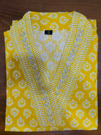 Yellow white  Printed Embroidered Cotton 3pc Kurti Set