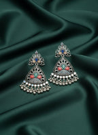 Oxidised Silver Plated Drop Earrings with Beads & Stones