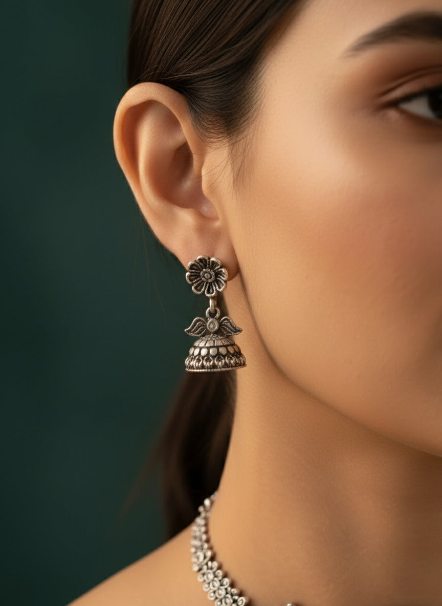 Oxidized Silver Plated Choker Necklace  Earrings Set