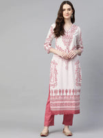 Load image into Gallery viewer, Pink &amp; White Block Printed  Soft Cotton Kurti With Pants
