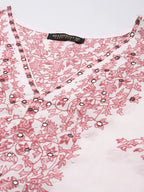 Pink & White Block Printed  Soft Cotton Kurti With Pants