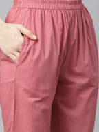 Pink & White Block Printed  Soft Cotton Kurti With Pants