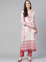 Load image into Gallery viewer, Pink &amp; White Block Printed  Soft Cotton Kurti With Pants
