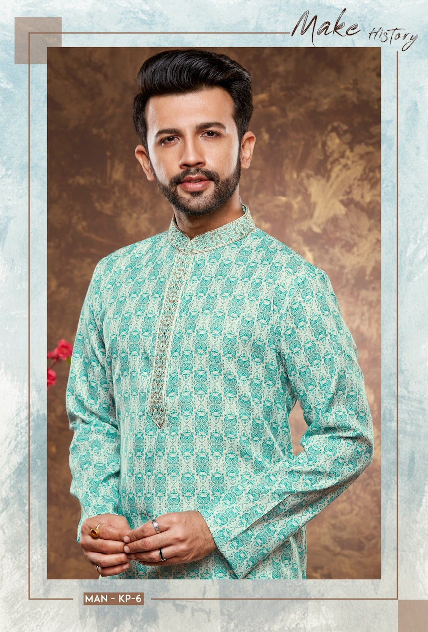 Mint Green Digital Printed Poly Cotton Kurta Set