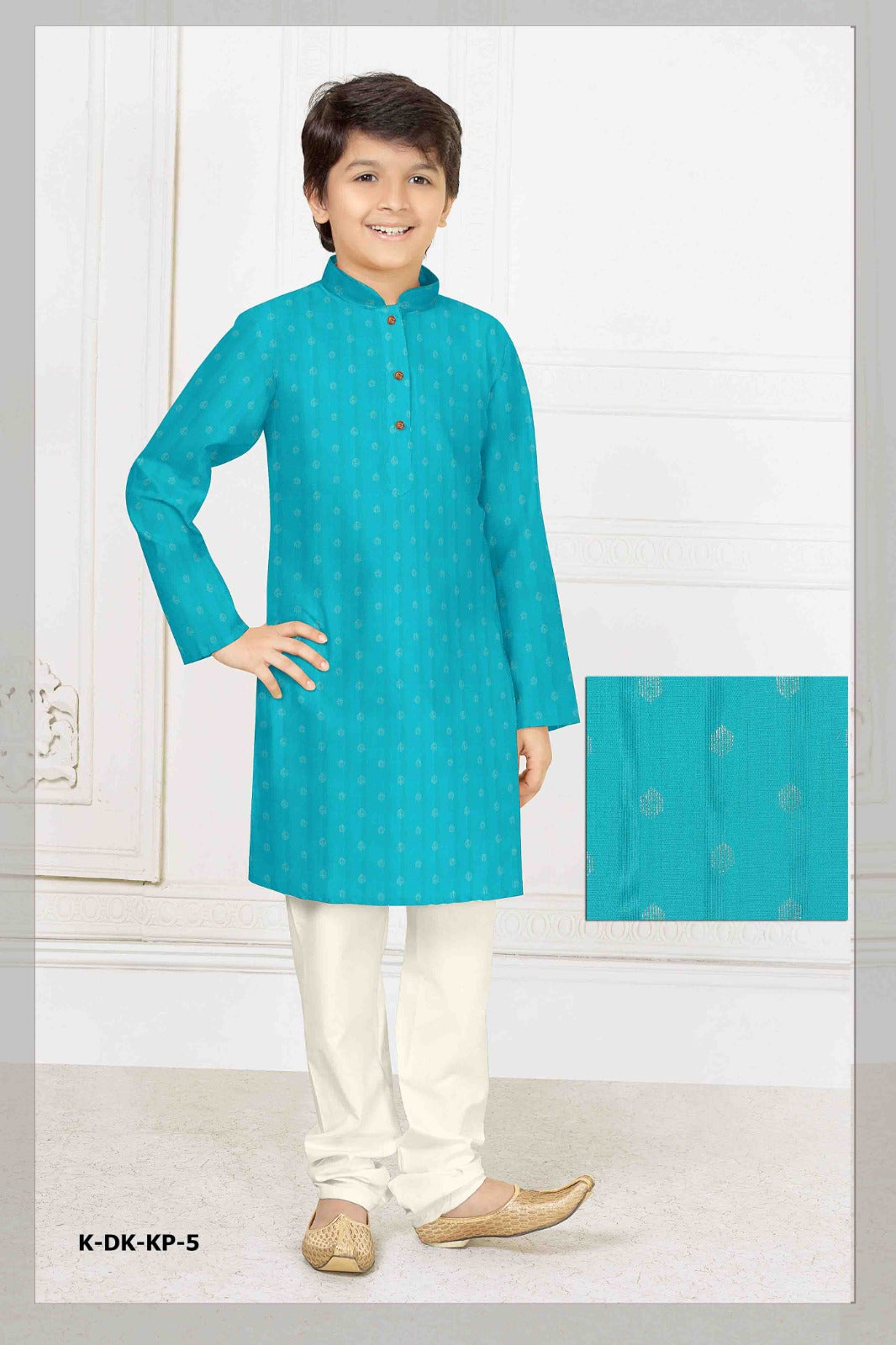 Woven Design with Foil Print Cotton Kurta Pajama Set For Boys
